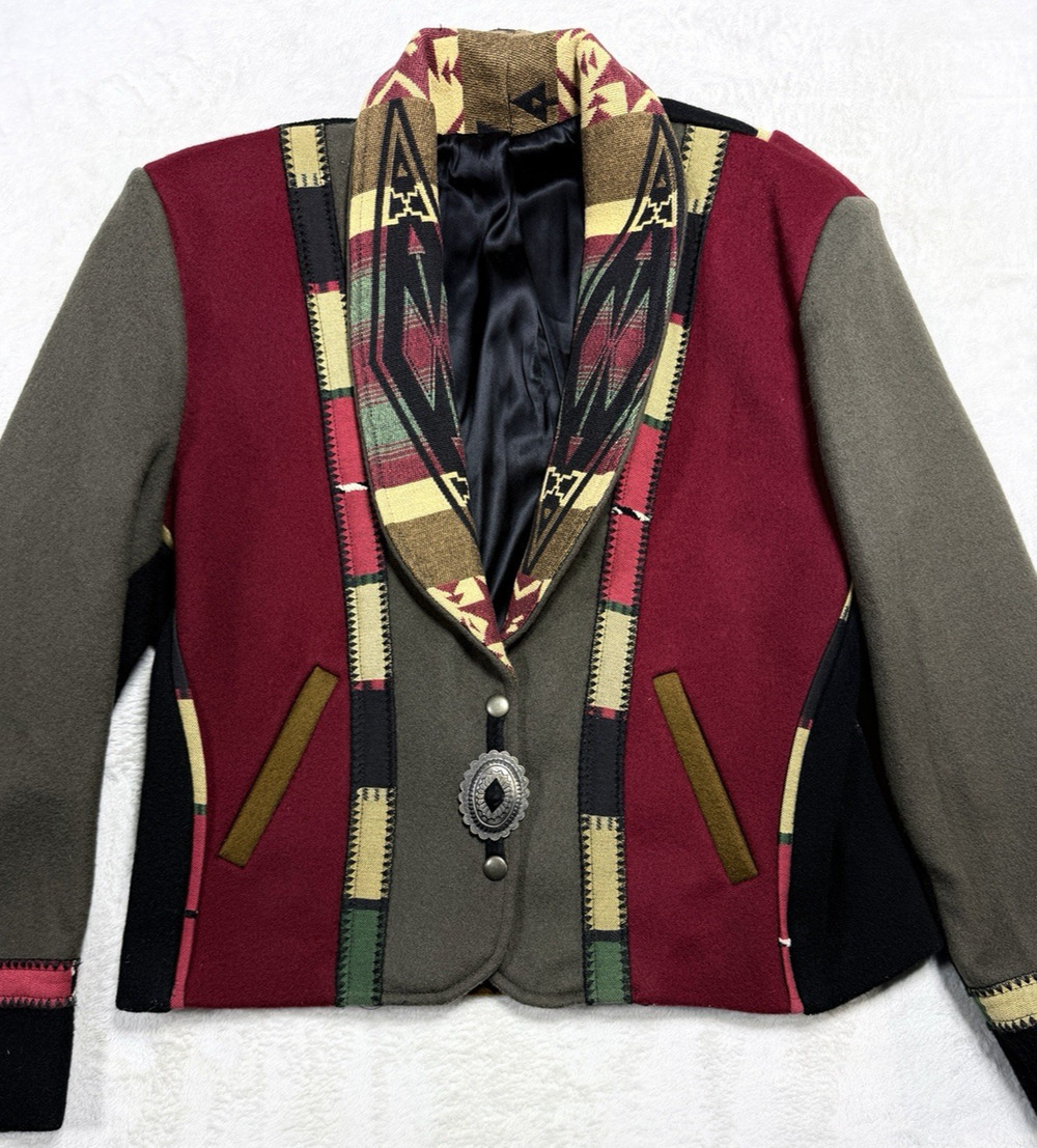 Coloratura Vtg Wool Southwestern Tapestry Blazer Jacket Aztec Modern Craft Sz S